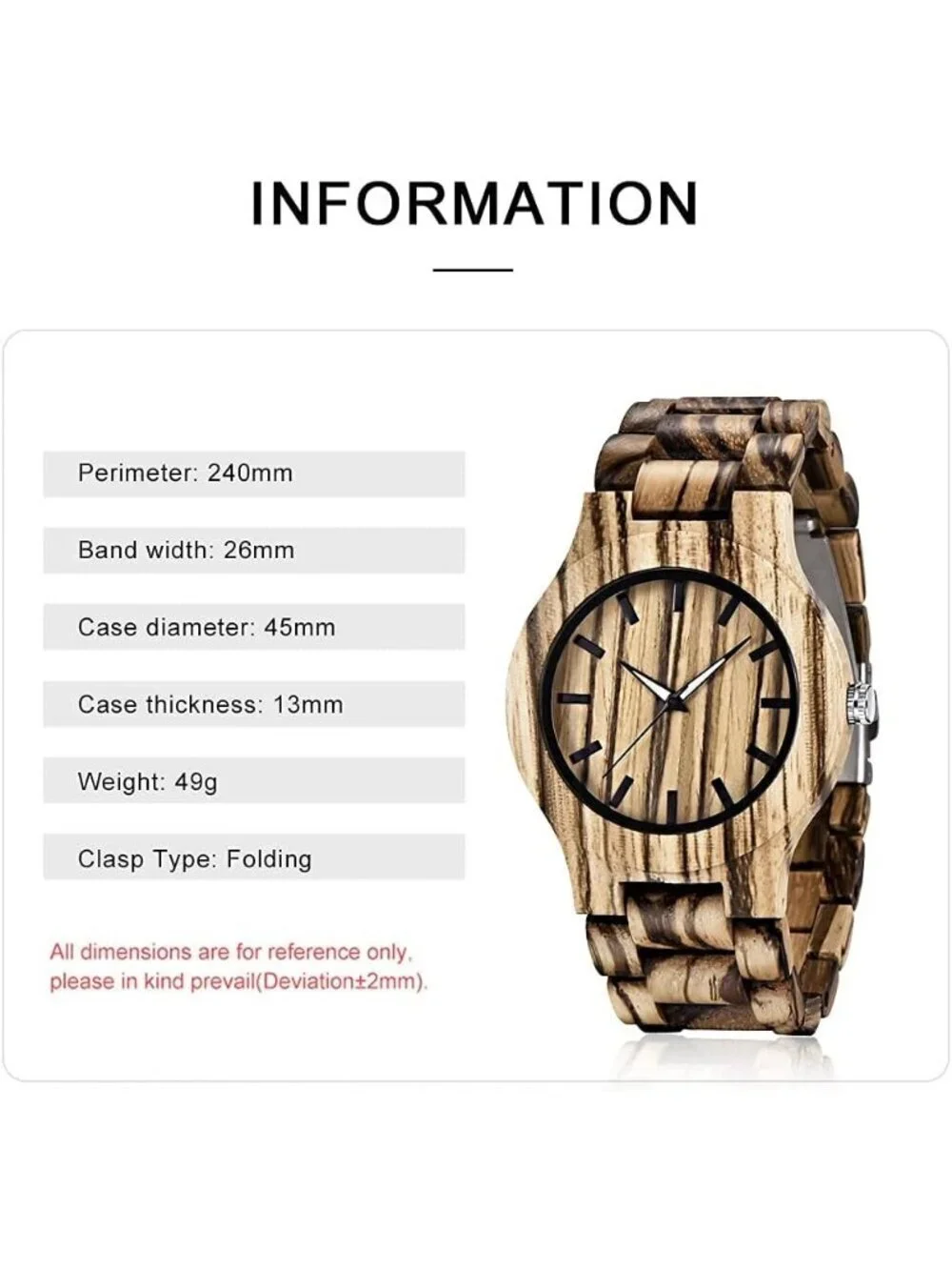 Men's Light Brown Handmade Lightweight Analog Quartz Round Wrist Wooden Watch